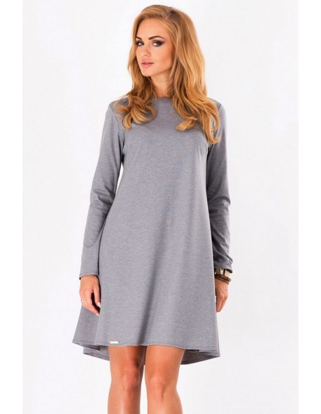 Dress women's trapezoidal with long sleeve, Makadamia m123