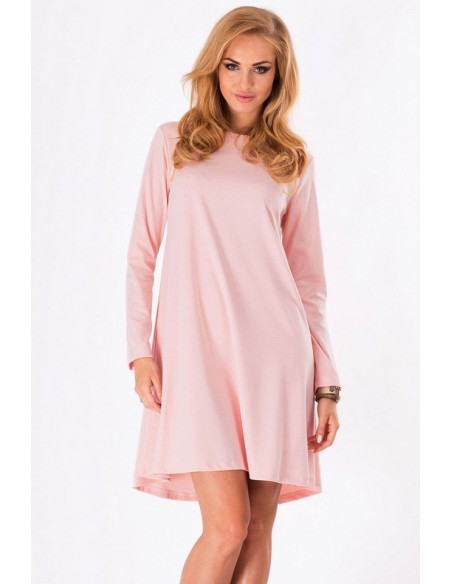 Dress women's trapezoidal with long sleeve, Makadamia m123