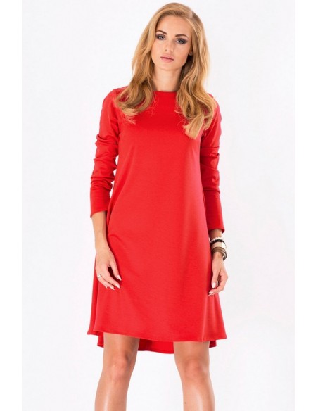 Dress women's trapezoidal with long sleeve, Makadamia m123