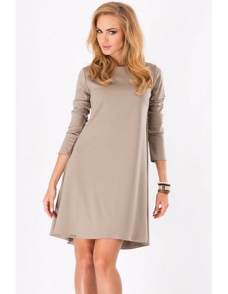 Dress women's trapezoidal with long sleeve, Makadamia m123