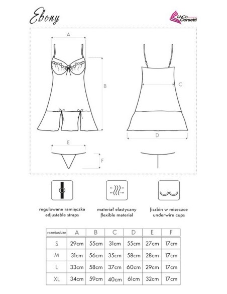 Ebony koszulka nocna ze stringami czarna, Livia Corsetti lc 19423 