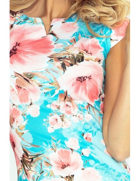132-8 dress with dziubkiem - flowers brzoskwiniowe na turkusowym tle dresses, Numoco