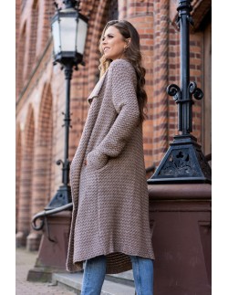 Mayamino kardigan ladies' long with collar mocca, Merribel 2