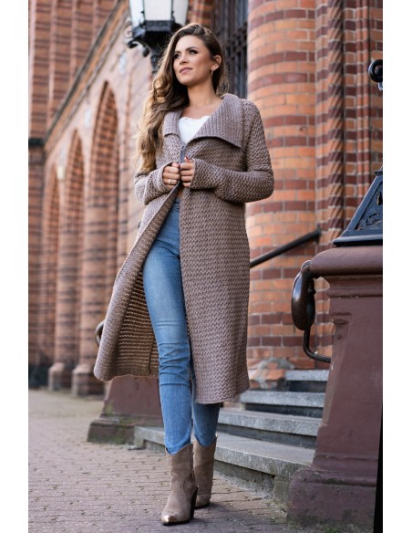 Mayamino kardigan ladies' long with collar mocca, Merribel