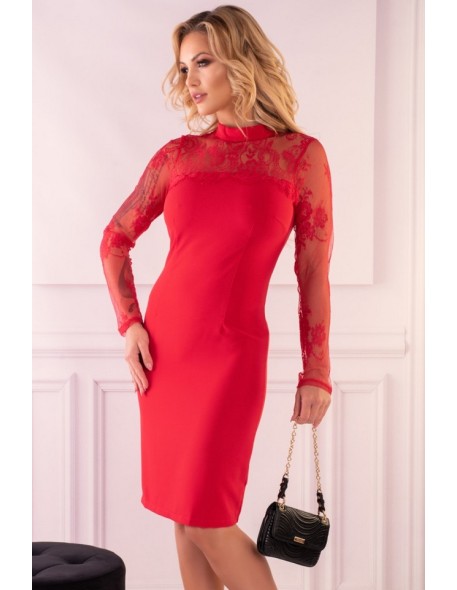 Astrai dress women's with long decorative sleeve red, Merribel 85602