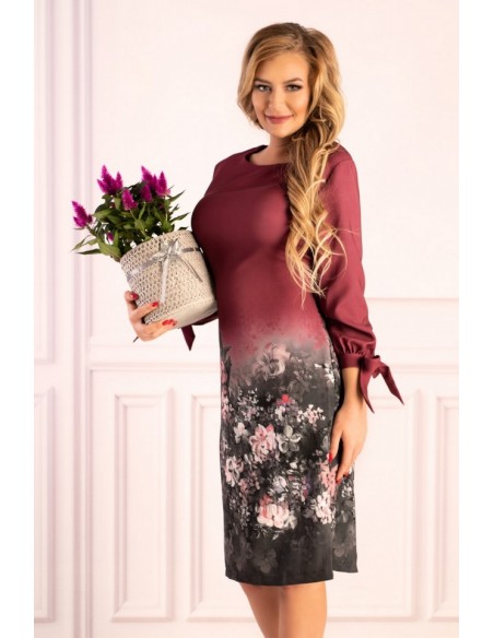Mitral dress women's maroon with flowers long sleeves, Merribel d49