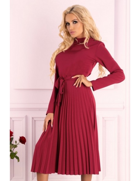 Hamien sukienka damska długi rękaw plisowany dół czerwona, Merribel 85603