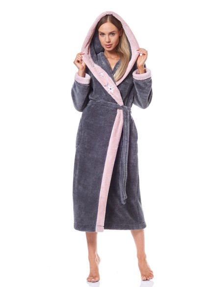 Bathrobe ladies' ciepły long with hood L&L HFT 9145