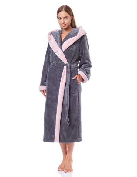 Bathrobe ladies' ciepły long with hood L&L HFT 9145
