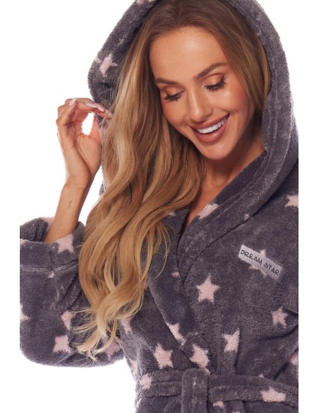 Bathrobe ladies' ciepły short with hood L&L DS 9135