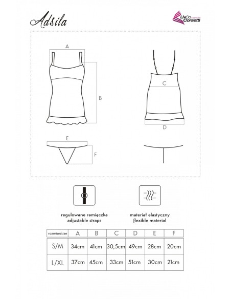 Adsila koszulka nocna ze stringami czarna, Livia Corsetti lc 30098 