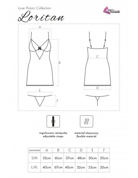 Loritan koszulka nocna ze stringami czarna, Livia Corsetti lc 99185 