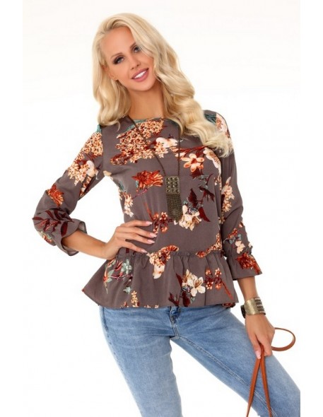 Aridanna blouse women's with frills 3/4 sleeve brown, Merribel 85329