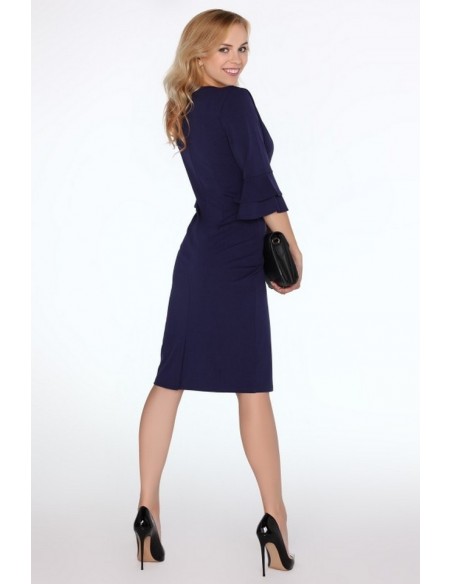 Keretemin sukienka damska midi rękawy z falbanami granatowa, Merribel fz1738