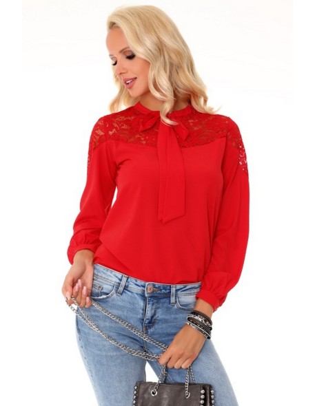 Maurinea blouse women's with long sleeve red,...