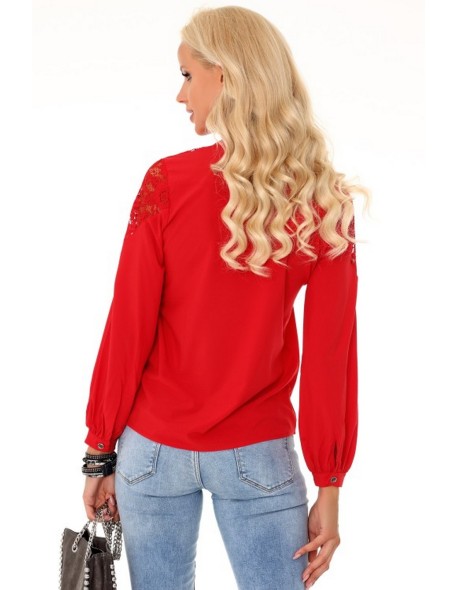 Maurinea blouse women's with long sleeve red,...