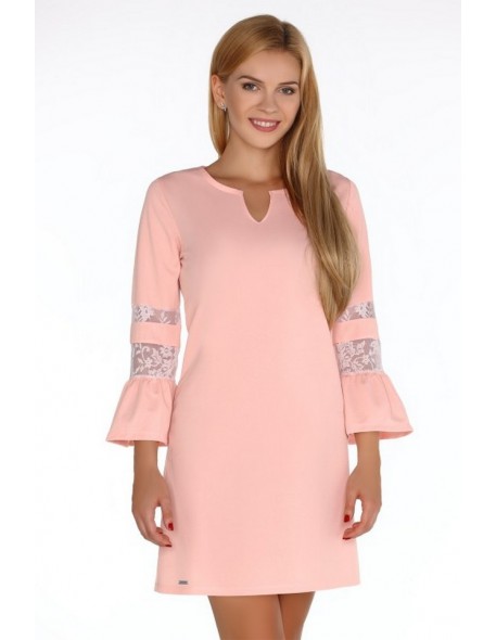 MEgarnina dress women's trapezoidal with rozkloszowanymi rękawami pink, Merribel 90487