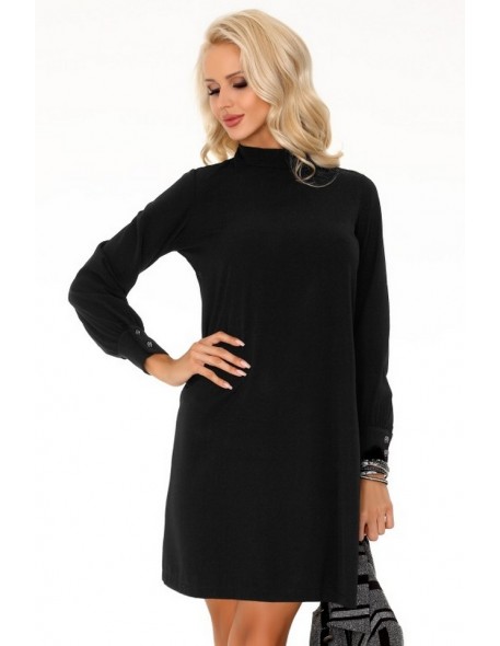 Mafaldi dress women's trapezoidal with long sleeve black, Merribel 85348