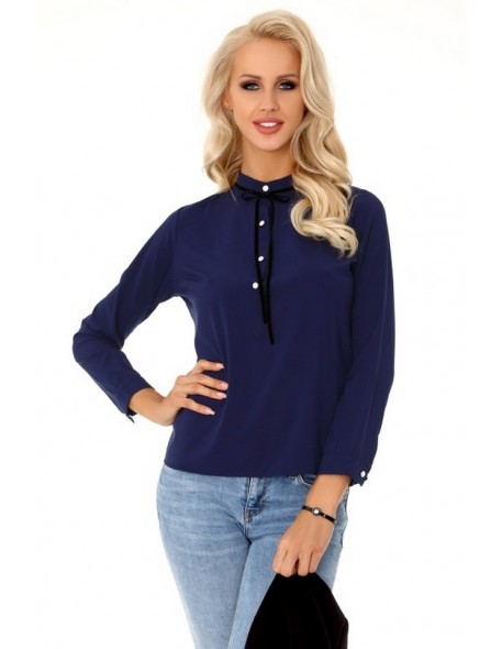 Semele blouse women's with long sleeve navy blue, Merribel 85283