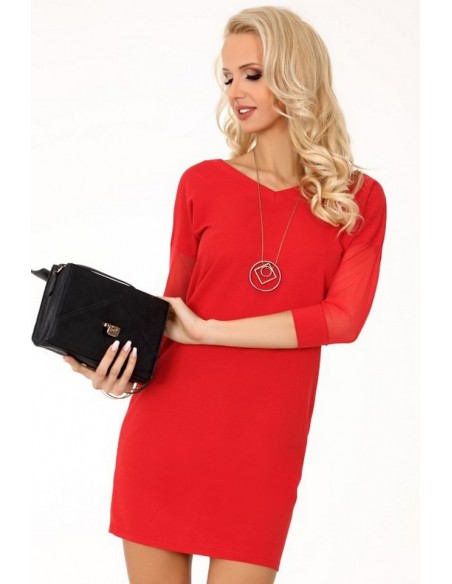 Betanisa dress women's with decorative sleeves 3/4 red, Merribel