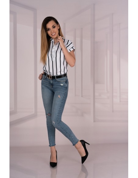 Ouranila blouse women's sleeveless white in stripes, Merribel 85411