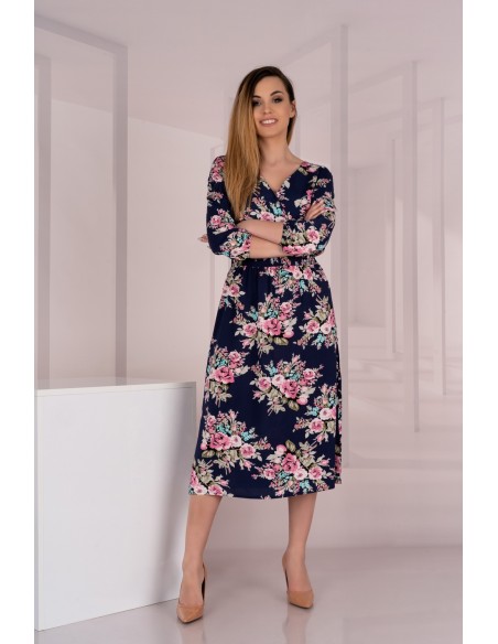 Sridevi sukienka damska midi granatowa w kwiatowy wzór, Merribel 85489