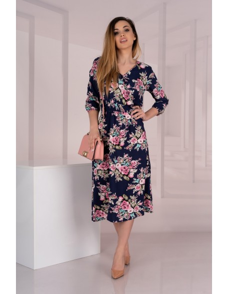 Sridevi dress women's midi navy blue in floral...