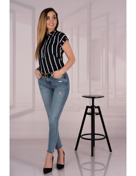 Ouranila bluzka damska czarna w paski krótki...