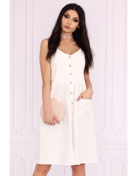 Akminas sukienka damska midi na cienkich ramiączkach biała, Merribel 85552