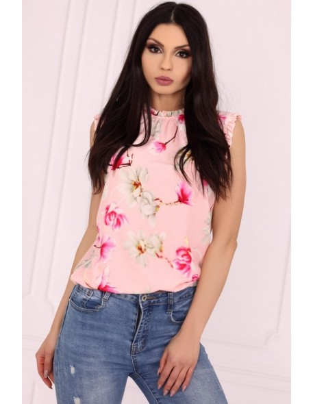 Dipalim blouse women's sleeveless pink with flowers, Merribel 85490