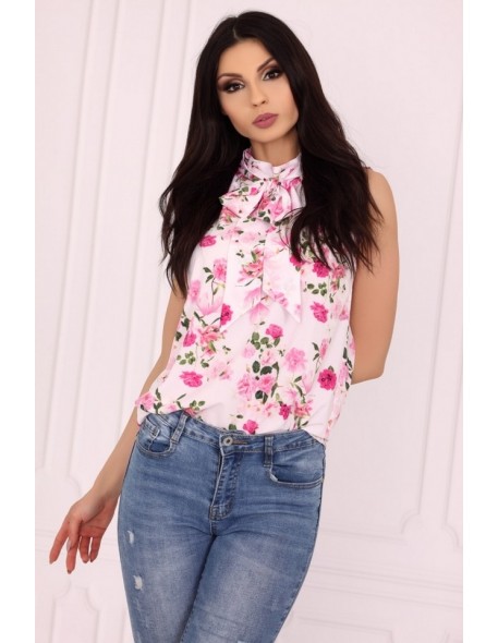 Evdokiana bluzka damska bez rękawów różowa w kwiaty, Merribel 85483