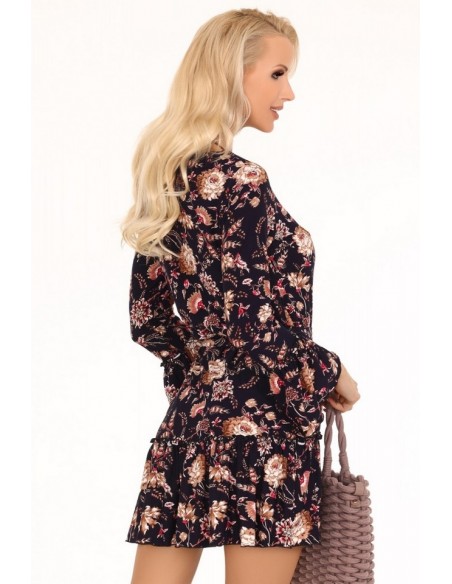 Brynn dress women's black with flowers long sleeves, Merribel 90511