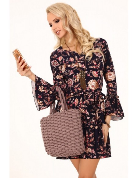 Brynn sukienka damska czarna w kwiaty długi rękaw, Merribel 90511