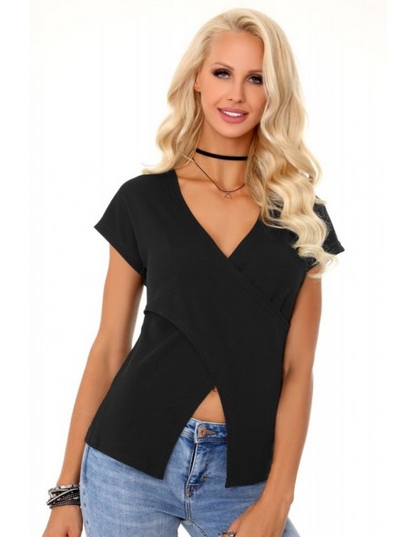 Mare blouse women's przekładana with short sleeve black, Merribel fz1749