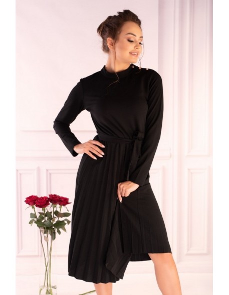 Hamien dress women's long sleeves pleated bottom black, Merribel 85603