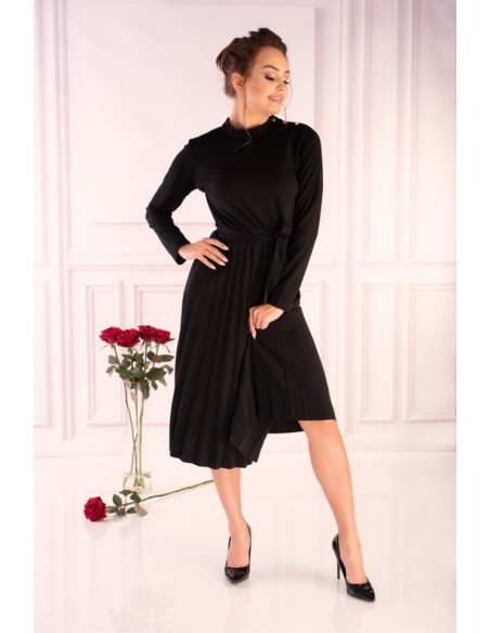 Hamien sukienka damska długi rękaw plisowany dół czarna, Merribel 85603