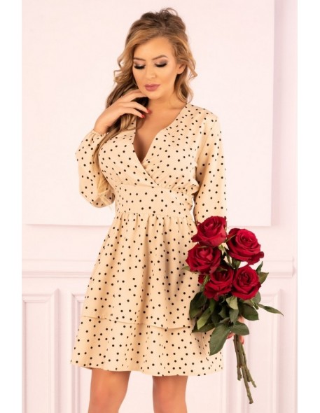 Clarika dress women's kremowa polka dots long sleeves, Merribel d78