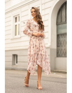 Magiana sukienka damska beżowa w kwiaty długi rękaw,...