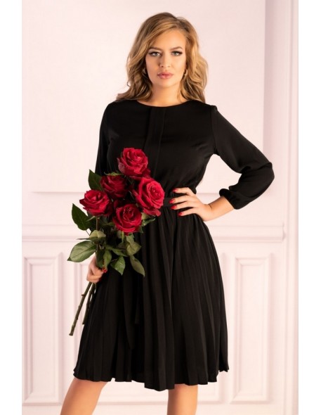 Messina sukienka damska długi rękaw plisowany dół czarna, Merribel d40