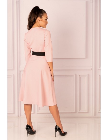 Miramen sukienka damska midi z rękawem 3/4 pudrowa, Merribel