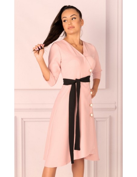 Miramen sukienka damska midi z rękawem 3/4 pudrowa, Merribel