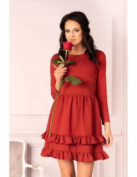 Madelana sukienka damska z falbankami długi rękaw czerwona, Merribel