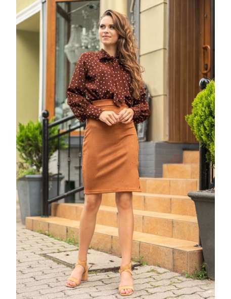 Manures blouse women's brown polka dots long sleeves, Merribel b7
