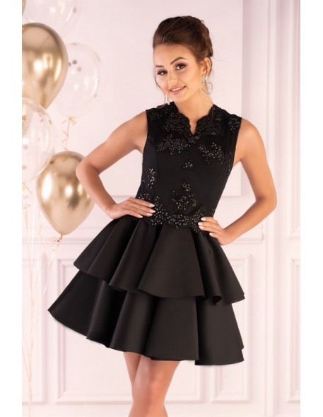 Karieela sukienka damska mini z falbanami czarna, Merribel 90543