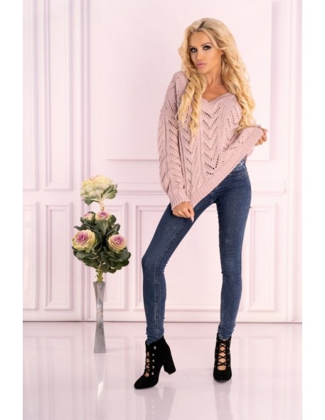 Manesa sweter damski z ażurowym wzorem oversize...