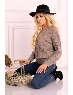 Mozlini sweater ladies' oversize ozdobny splot mocca,...