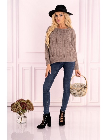 Mozlini sweater ladies' oversize ozdobny splot mocca, Merribel