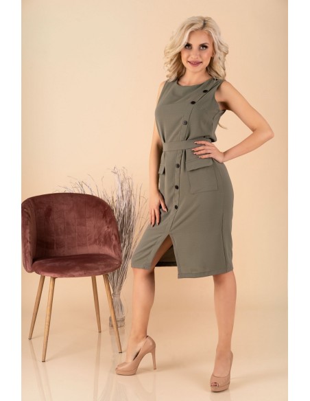 Eqalisa dress women's midi sleeveless khaki, Merribel d55