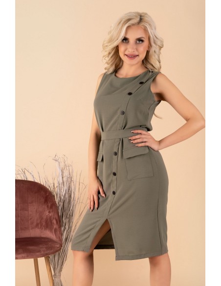 Eqalisa sukienka damska midi bez rękawów khaki, Merribel d55