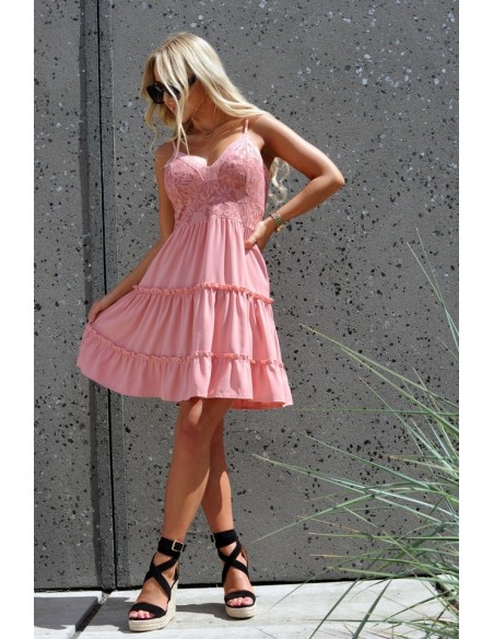 Satrian sukienka damska na cienkich ramiączkach pudrowy róż, Merribel d53